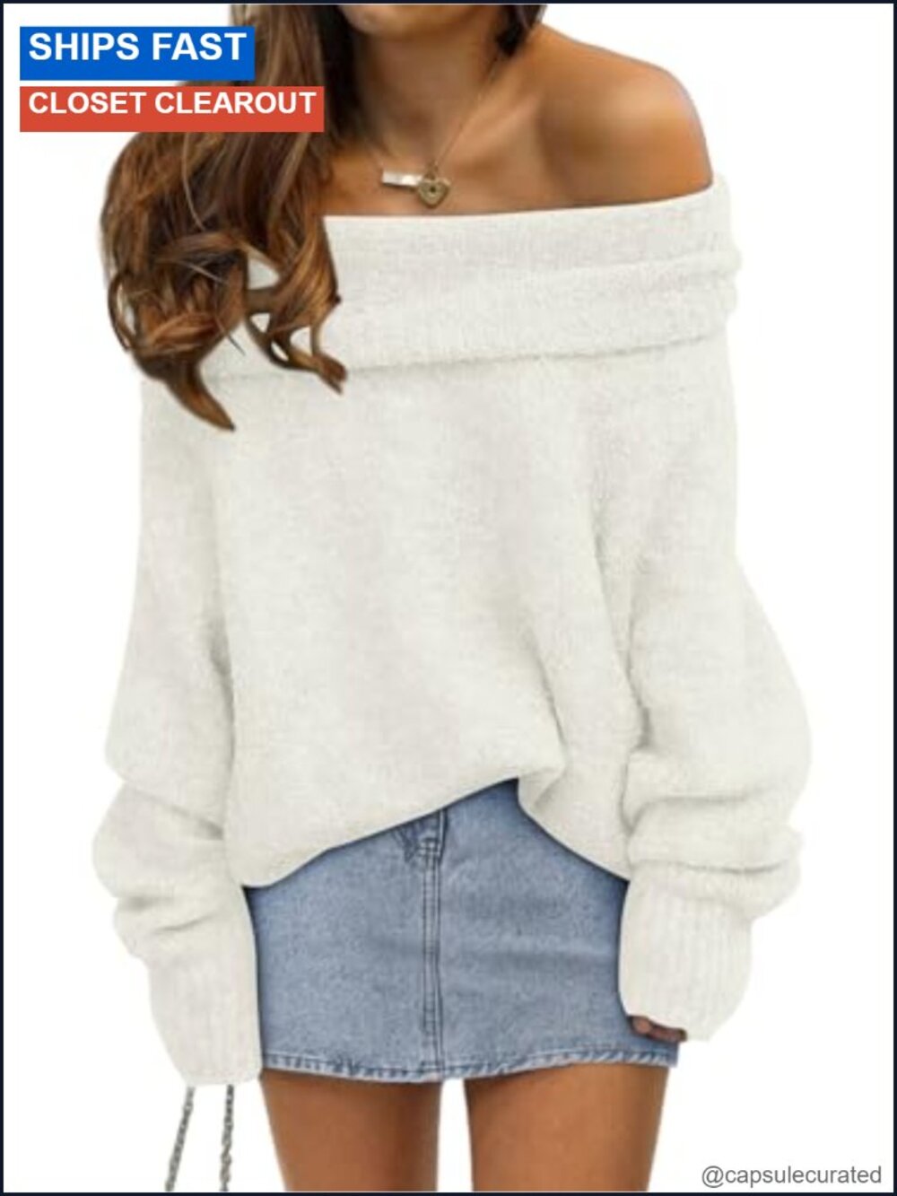 Off the Shoulder Oversized Sweater Pullover Loose Fit Batwing Long Sleeve